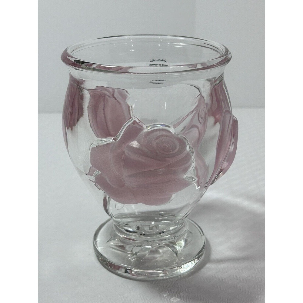 Teleflora French Art Crystal Glass Vase With Pink‎ Frosted Roses 6" Vintage